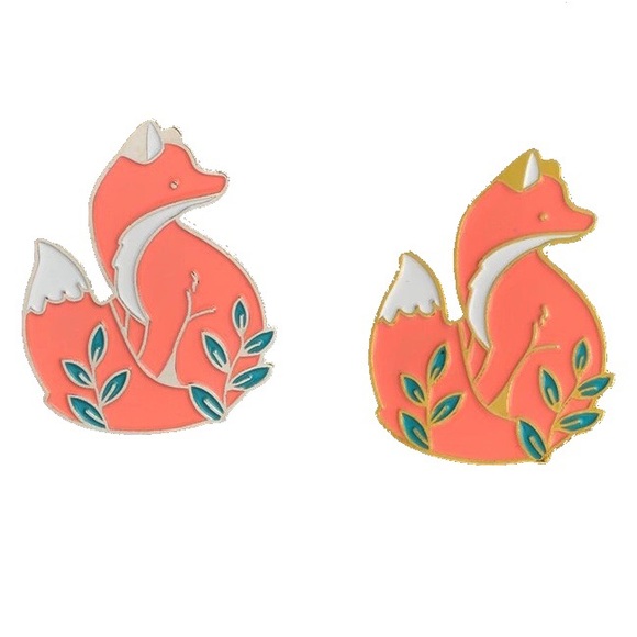 1 LEFT‼️ Set of 2 Matching Fox Pins Enamel Gold Silver Metal Brooch Pair Foxes - Picture 2 of 12